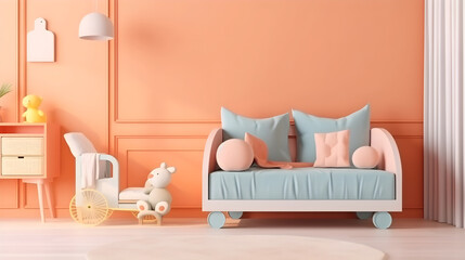 Fototapeta premium Minimalist Interior of modern living room 3D rendering, generative ai