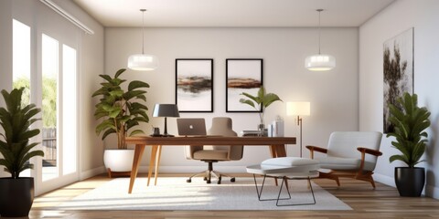Fototapeta na wymiar Modern Stylish Home Office Setup AI Generated Generative AI