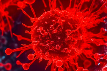 A virus with a bright red color swirling in the bloodstream. Generative Ai