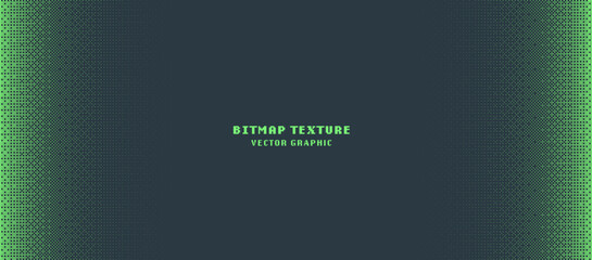 Dither Pattern Bitmap Texture Halftone Gradient Vector Wide Abstract Background. Glitch Screen With Flicker Pixels Effect Panoramic Backdrop. 8 Bit Pixel Art Retro Video Arcade Game Green Abstraction - obrazy, fototapety, plakaty