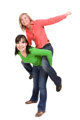 two crazy women in friendship. over white background