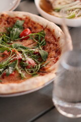 Homemade Margherita pizza healthy plate close up