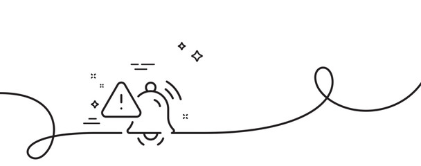 Attention bell line icon. Continuous one line with curl. Alarm reminder sign. Notification message symbol. Attention bell single outline ribbon. Loop curve pattern. Vector