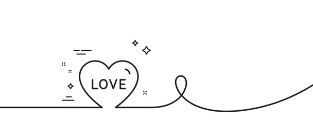 Love line icon. Continuous one line with curl. Sweet heart sign. Valentine day symbol. Love single outline ribbon. Loop curve pattern. Vector
