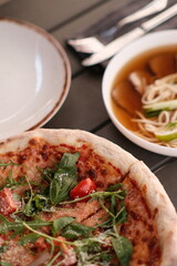 Homemade Margherita pizza healthy plate close up