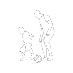 Father and Son Playing Ball continuous line drawing. Happy Father and Son line art vector. Happy Father's Day line art. father and son line art.