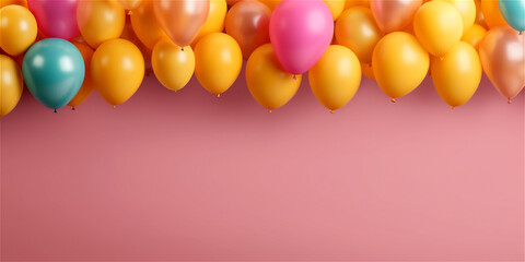 colorfull balloons on pink background with copy space, ai generated