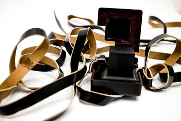 Tefillin  or  phylacteries . Pair of black leather boxes  for the arm and for the head with leather...