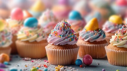 Fototapeta na wymiar Creative cupcakes background in vibrant colors