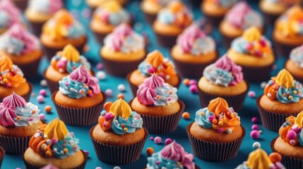 Fototapeta na wymiar Creative cupcakes background in vibrant colors