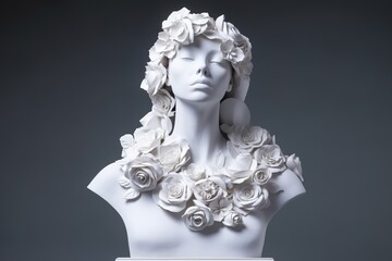 Sculpture of greek goddess with flowers