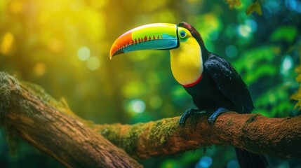 Fototapeta premium Keel-billed Toucan in vibrant colors. Sunny Nature photo - generative ai 