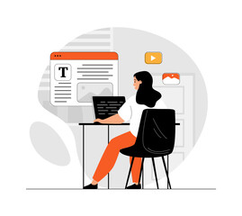 Content management concept. Content manager develops content strategy for web sites. Illustration with people scene in flat design for website and mobile development.