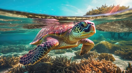 Fototapeta na wymiar Sea turtle in vibrant colors