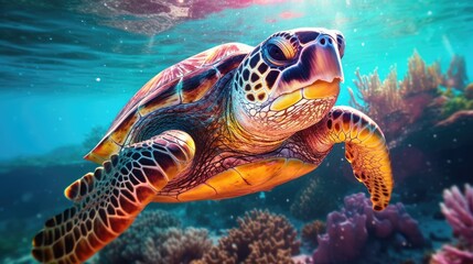 Fototapeta na wymiar Sea turtle in vibrant colors