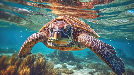 Sea turtle in vibrant colors
