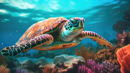 Sea turtle in vibrant colors