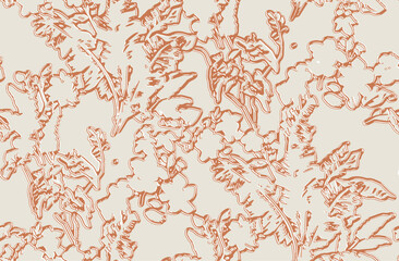 Fototapeta premium Botanical floral textured pattern on white background. red,orange and beige leaves vector pattern. Design for home decor, fabric, carpet, wrapping,Textile Printed Design Pattern