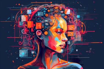 Illustration of futuristic cyborg woman. Artificial intelligence and technology concept. Generative AI.