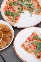 Homemade Margherita pizza healthy plate close up