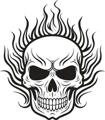 Skull and fire effect. tatto design. vector illustration.
