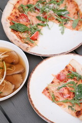 Homemade Margherita pizza healthy plate close up