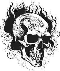 Skull and fire effect. tatto design. vector illustration.