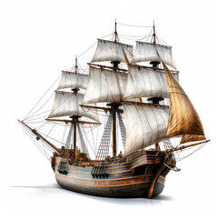 Ancient sailing ship isolated on white created with Generative AI