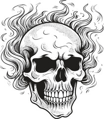 Skull and fire effect. tatto design. vector illustration.