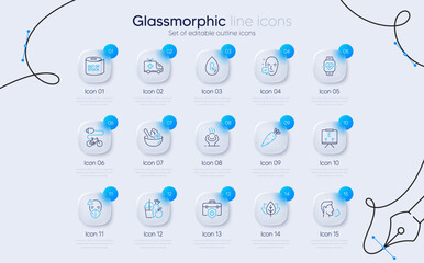 Set of Carrot, Juice and No alcohol line icons for web app. Toilet paper, Organic tested, Salad icons. Medical mask, Electric bike, Cardio training signs. Difficult stress. Vector