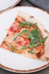 Homemade Margherita pizza healthy plate close up