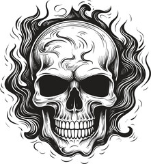 Skull and fire effect. tatto design. vector illustration.