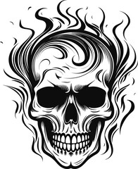 Skull and fire effect. tatto design. vector illustration.