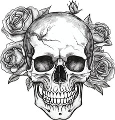 Skull and rose. tatto design. vector illustration.