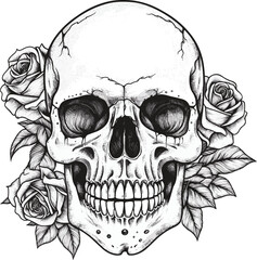 Skull and rose. tatto design. vector illustration.