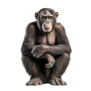 Sitting chimp isolated on white created with Generative AI