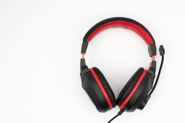 Red Headphones on white background 
