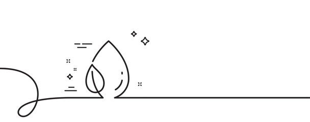 Mint leaf with water drop line icon. Continuous one line with curl. Nature plant dew sign. Environmental care symbol. Leaf dew single outline ribbon. Loop curve pattern. Vector © blankstock