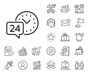 Call support sign. Salaryman, gender equality and alert bell outline icons. 24 hour time service line icon. Feedback chat symbol. 24h service line sign. Spy or profile placeholder icon. Vector