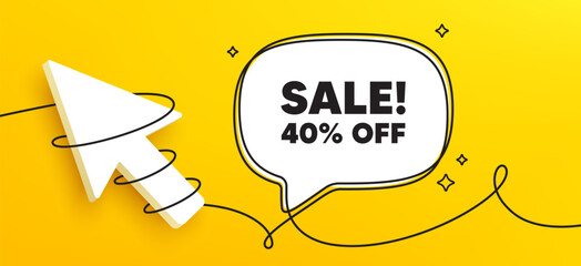 Sale 40 percent off discount. Continuous line chat banner. Promotion price offer sign. Retail badge symbol. Sale speech bubble message. Wrapped 3d cursor icon. Vector