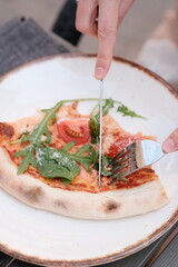 Homemade Margherita pizza healthy plate close up