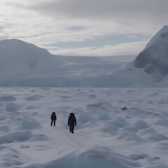 Trekking across a glacier in the Arctic