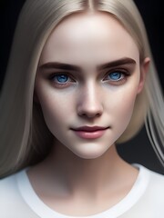 Fototapeta na wymiar Portrait of most beautiful and perfect young female mysterious smiling irish wearing white transparent t-shirt , AI-generated image