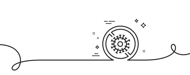 Stop coronavirus line icon. Continuous one line with curl. Covid-19 pandemic virus sign. Corona virus symbol. Stop coronavirus single outline ribbon. Loop curve pattern. Vector