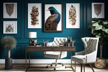 Taupe and Peacock Home Office