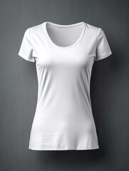 Front view of women's white blank T-shirt on gray background