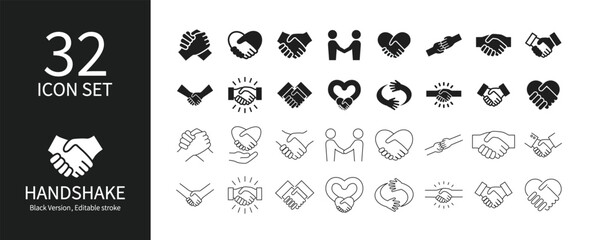 Handshake icon set with various expressions