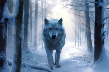 Giant Wolf: Fenrir in Snow. Generative AI