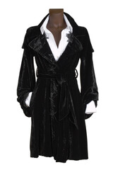 Female black velvet dress and white shirt