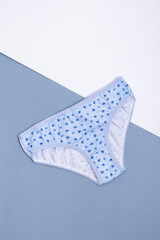 Women's blue cotton underpants. Top view